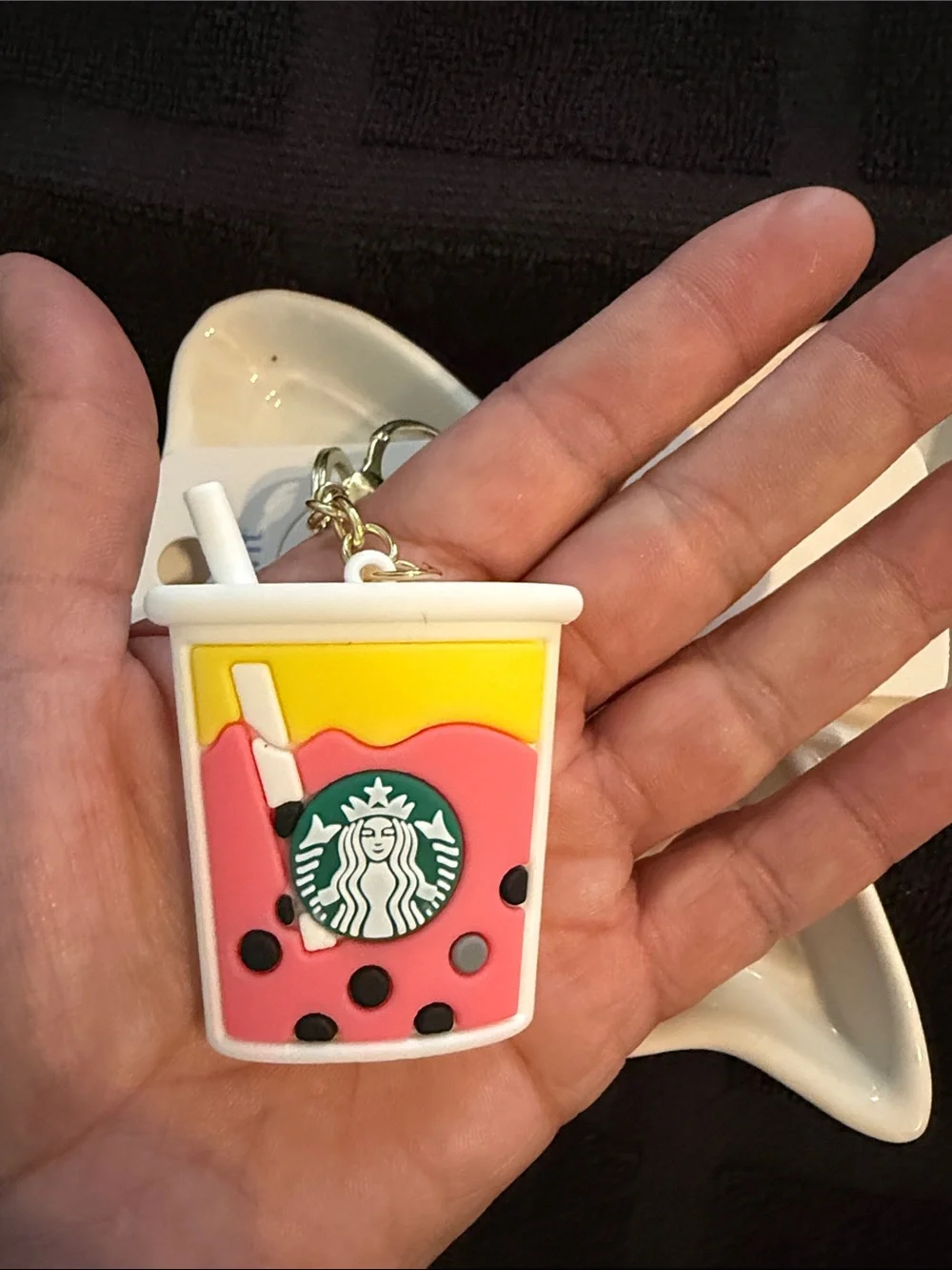 Mint Starbucks Bubble Tea Charm Keychain - Pink Yellow White